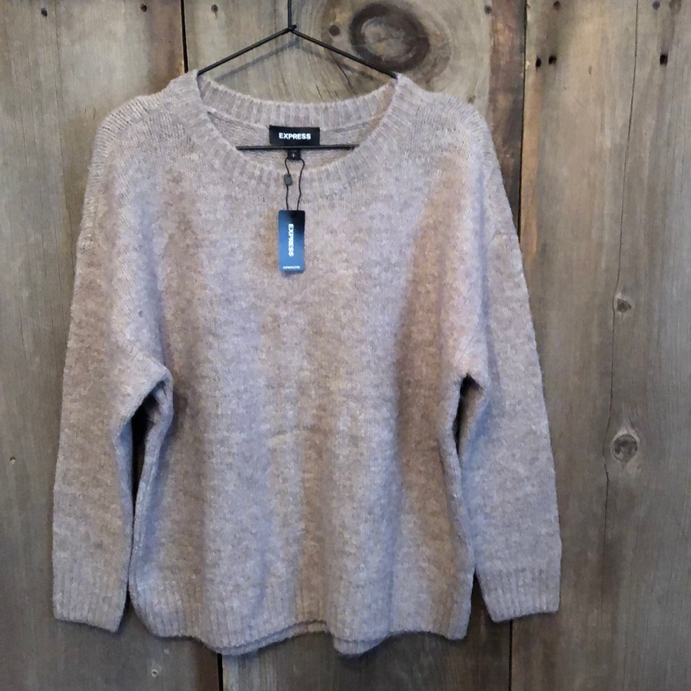 Express Drop Shoulder Sweater Crewneck in Oatmeal Size Small Womenβs